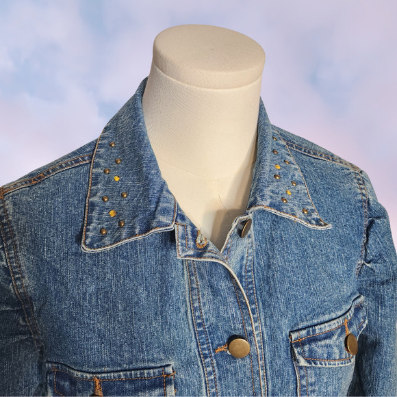 Vtg 90s Y2k Rhinestone Gem Studded Bratz Trendy Collared Denim Jacket Sz 10 - Picture 3 of 8